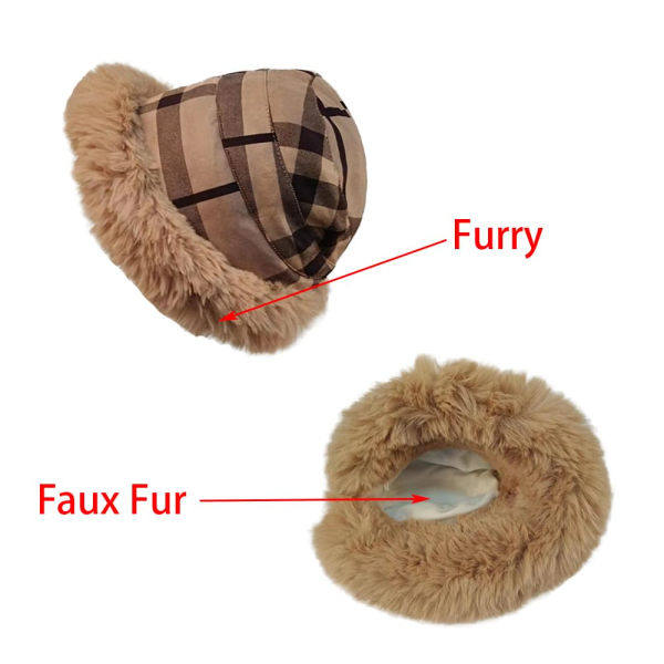Dame Plysj Fuzzy Cloche lue Vinter Furry Pelsbøtte Fluffy Dame Varm Fleece Floppy Rim Cap