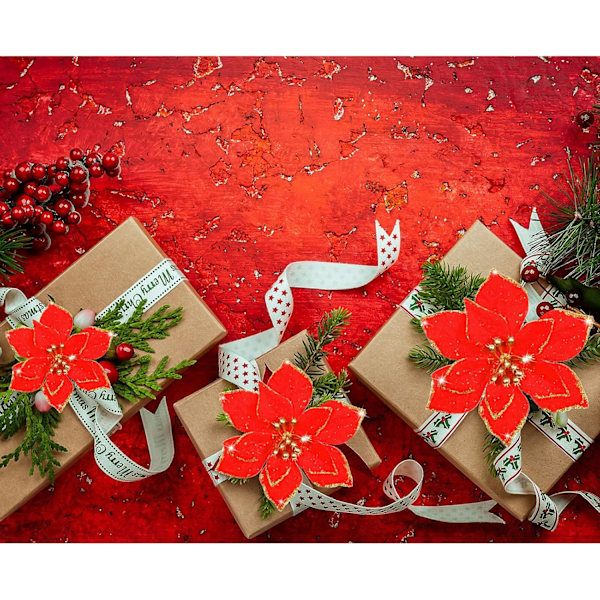 24 stycken julglitter-julstjärnor Bröllop Konstgjorda blommor Juldekorationer Ornament för julgran Nyår (10 cm) red