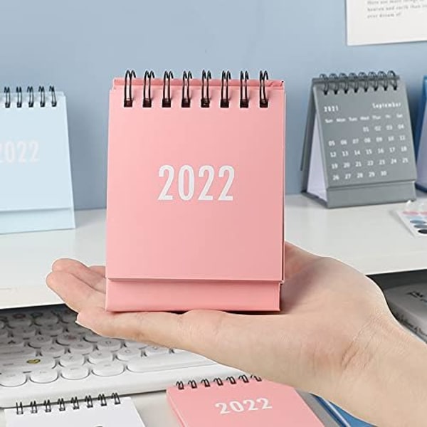 Nytårskalender 2022 Lille skrivebordskalender Simpel skrivebordsspole Notesblok Kraftpapirkalender Dagsplan Årlig dagsorden 2,95"X 3,94"(Pink)
