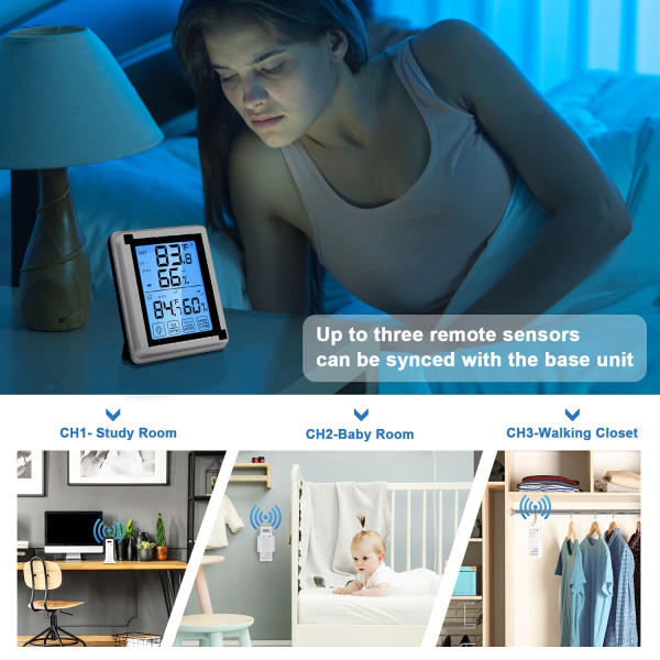 Hygrometer Fuktighetsmåler - Trådløs innendørs utendørs termometer med 1 ekstern sensor - Romtermometer for hjemmet