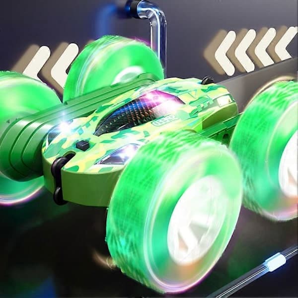 RC-temppuauto, kaksipuolinen ajoneuvo, 360 asteen pyöritys LED-valolla lapsille, punainen Red
