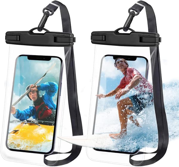 Vandtæt telefonpose, 2-pak telefon tørpose til iPhone 17 16 15 14 13 Pro Max Plus VS, Samsung S26 S25 S24 op til 7\" hvid