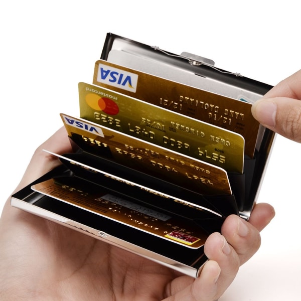 RFID-luottokorttikotelot naisille tai miehille Ohut ruostumattomasta teräksestä ja PU-nahasta valmistettu luottokorttisuoja pankkiautomaattikortin pitämiseen (vaaleanpunainen)