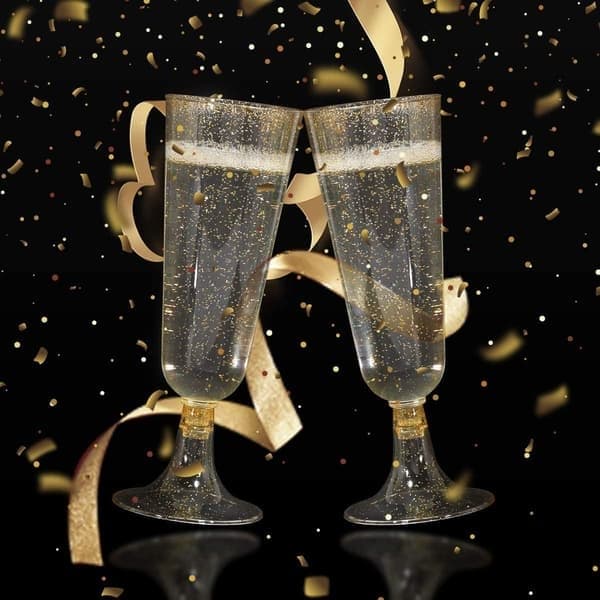 LATERN 50 stk. guldfunklende champagneglas 150 ml plastik champagneglas genanvendelige vinglas med stilk til havebryllup polterabend
