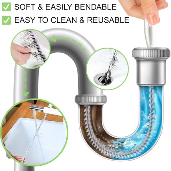 2-pack avloppsrengöringsborste, 45 cm flexibel diskbänksborste för avloppsrensning och slangar, avloppsverktyg (2 stycken)