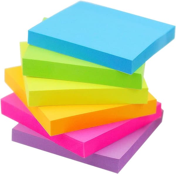 Sticky Notes 3x3 tommer 600 ark, 6 assorterede lyse farver | Sticky Notes Stærk klæbemiddel, Farverige Sticky Notes Memo Pads