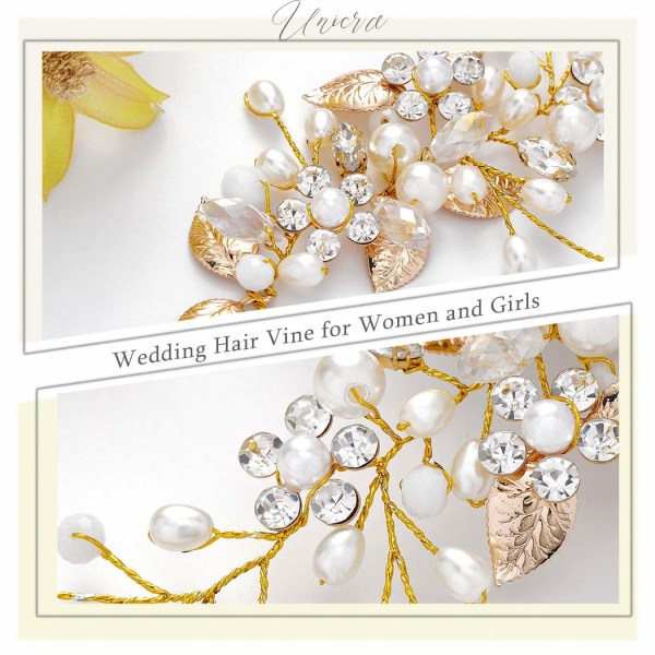 Crystal Hair Vine Flower Leaf Headpiece Bryllupshårtilbehør (guld)