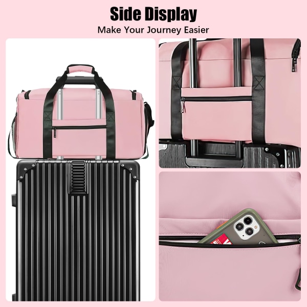 Treningsveske Sport Duffelbag med skorom Gym Duffelbag Weekend reiseveske med våt lomme 2 i 1 Packback Bag Stor kapasitet (rosa)