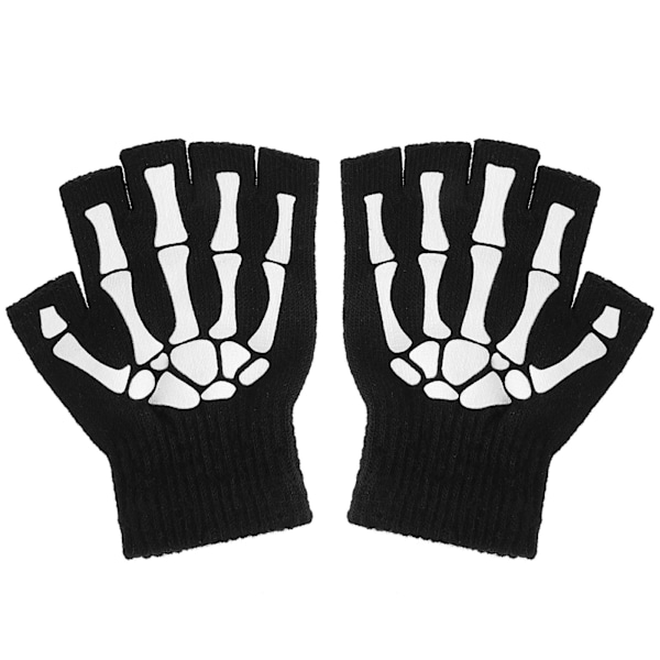 2 Pack Halloween Skeleton Gloves Skull Bones Half Finger Gloves Luminous Costume Accessories Masquerade