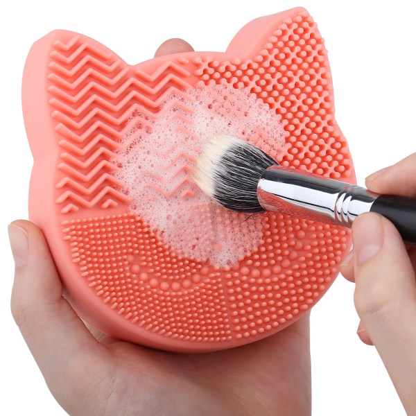 Make-up børste-rengøringsmåtte med børsteholder 2 i 1 silikonebørstesæt rengøringsmåtte (orange)