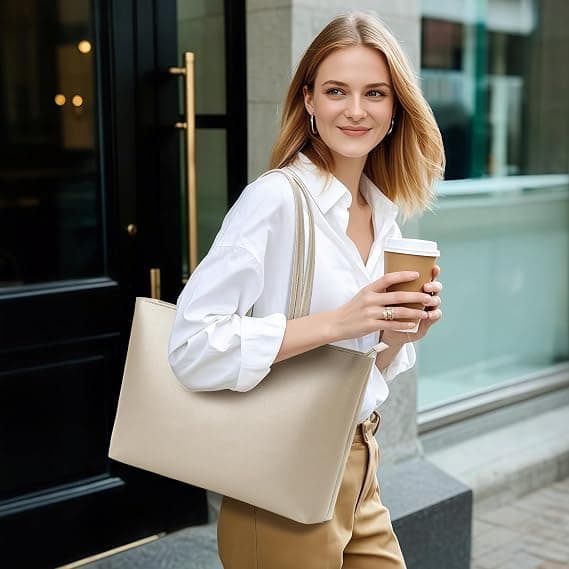 1 stk. veske for kvinner Stor skulderveske med glidelås Vanntett PU Damevesker, Beige Beige