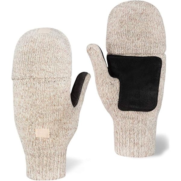 Fingerlösa vinterhandskar konvertibla ullvantar för män och kvinnor - Varma termiska stickade flip-top snöhandskar för kallt väder