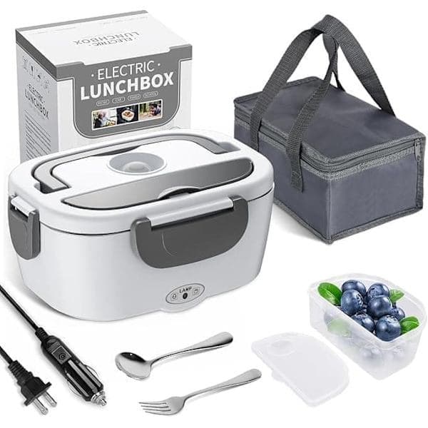 1,5L Elektrisk matboks i rustfritt stål 12/24V / 110/220V Bil Lastebil Kontor 80W Hvit white