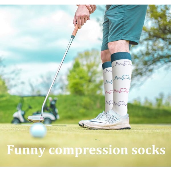 Kompressionsstrømper til kvinder og mænd 20-30 mmhg knæhøje sokker - bedst til løb, amme, vandreture, restitution og flyvning (04-3 Pack Heart Fluctuation，Large-X-Large)