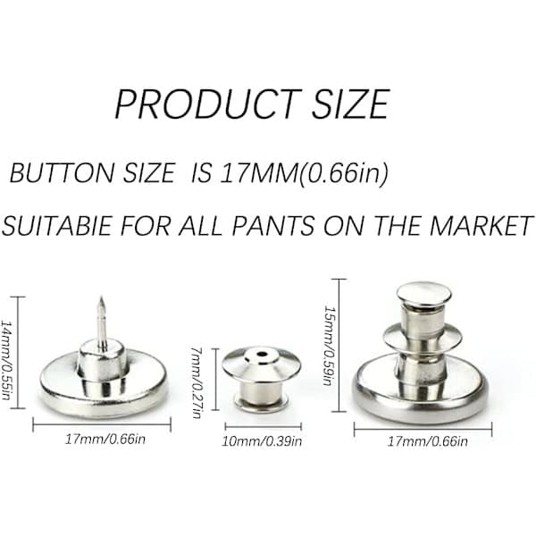 Irrotettavat farkkunapit 10 kpl hopea Perfect Fit Button Silver