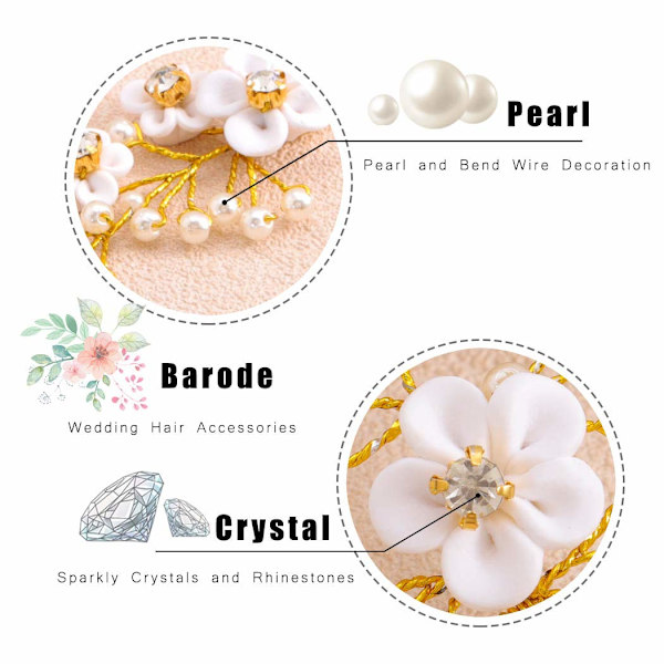 Bröllopshårnålar Silver Sparkly Rhinestones Pärlor Blomhårnål Brudhårprydnader Gorgeous (Guld)
