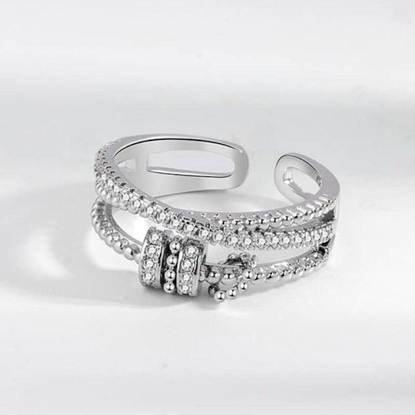 Threanic Triple-Spin Ring Selvstimulerende Anti-Angst Ring til Min Datter Feelief Zirconica Triple Fidget Ring Justerbar Åben Spinner Ring