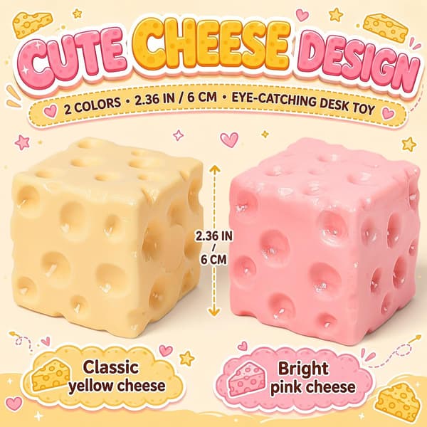 1 stk. rosa Squeeze Cheese Squishy - Squeeze Luck Cheese Squishy, 6 cm pink 1pc