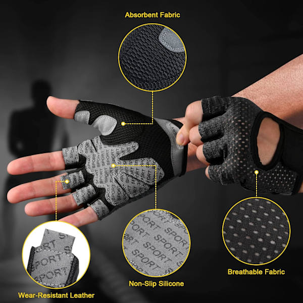 Fitnesshandskar, Andningsbara Träningshandskar, Tillverkade av Mikrofibertyg, Halkskyddande Silikonkudde Handflatsskydd och Extra Grepp, Unisex