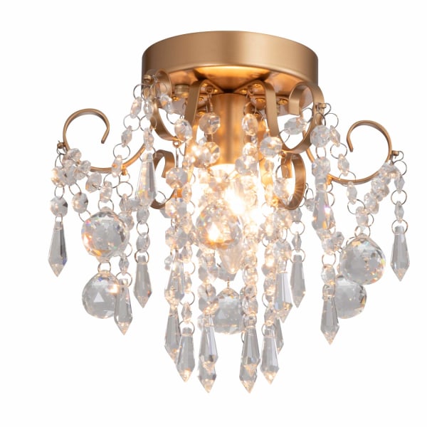 Mini ljuskrona Kristall Taklampa Liten Guld Flush Mount Ljus för Entré Sovrum Badrum Hall Garderob E12