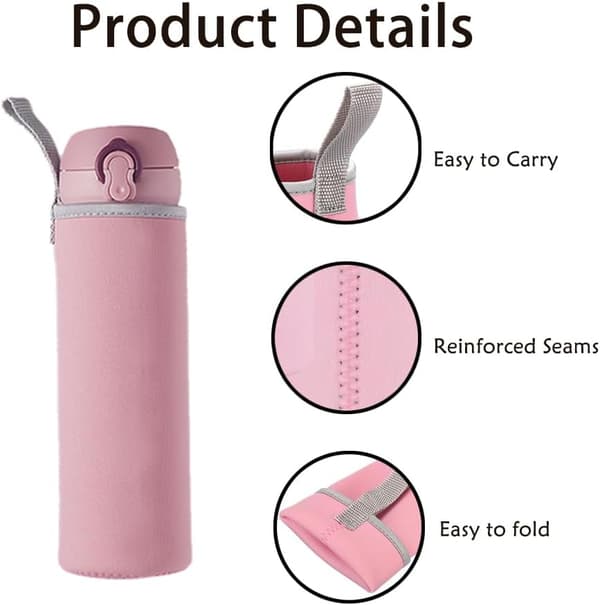 1 stk. utendørs turkopphylse (550 ml, rosa) | Isolert vannflaskepose med sikker bærestropp. pink