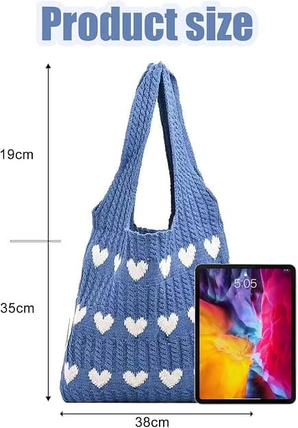 1 stk hæklet mulepose, strikkede håndtasker til kvinder, net strandtaske, strandtaske til kvinder, blå blue