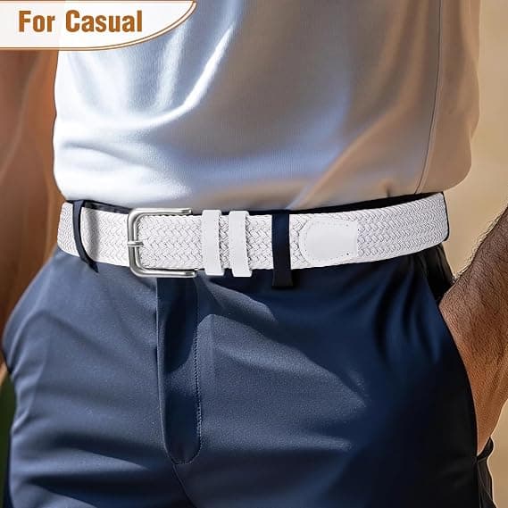 1 st Herr Stretch Vävd Bälte – Casual Vävd Golfbälte, Lämplig för Jeans, vit, 105 cm, Passar Midja 35\"-38\", m m white