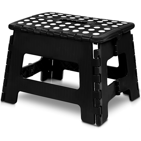 Fällbar fotpall - (1 st) 22 cm hög - 280 lb viktkapacitet - Lättvikts hopfällbar fotpall i plast för kök, badrum och vardagsrum (svart)