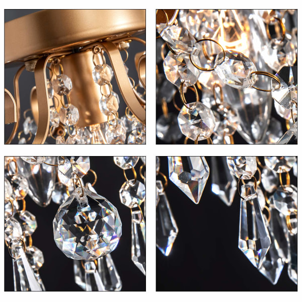 Mini ljuskrona Kristall Taklampa Liten Guld Flush Mount Ljus för Entré Sovrum Badrum Hall Garderob E12