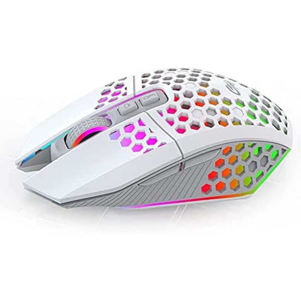 Trådløs spillmus Lett oppladbar USB-mus med 8 taster Tilbake-til-skrivebord-knapp 3 justerbare DPI-nivåer 4 moduser for datamaskin PC white