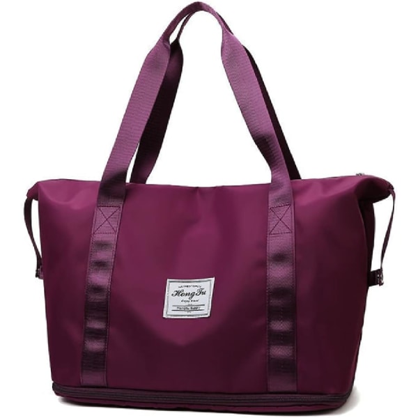 Nylon resväska med stor kapacitet, expanderbar väska för weekendbagage för kvinnor - Bärbar resor Lätt kappsäck (mörklila A)