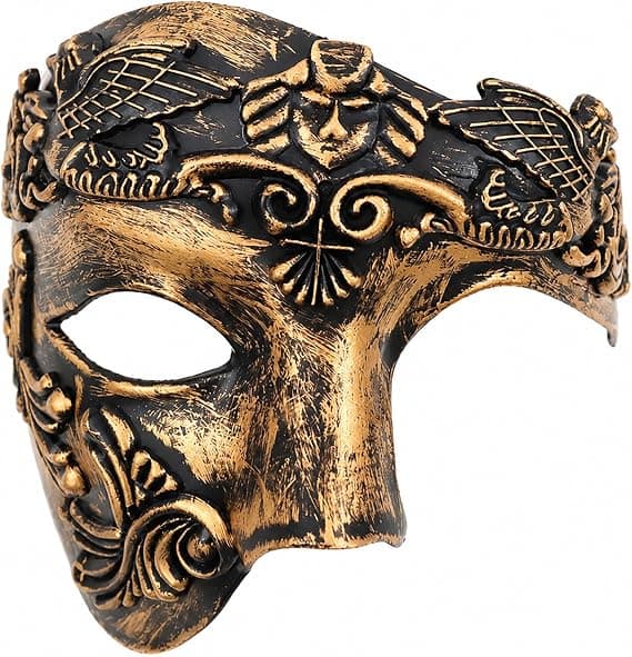 1 st Vintage Venedig Maskeradmask, Handmålad Fantom Halvansikte, koppar, 17*14cm copper