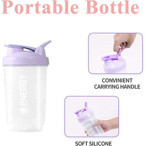 Shaker-kuppi Urheilulisäravinteet Shakerit Sekoittimella Fitness-pirtelö Kannettava Treeni Vesi Kuppi 500 ml purple