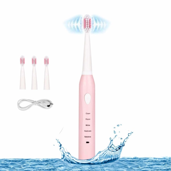 Sonic sähköhammasharja, 4 ilmaista vaihtopäätä mukana lahjana Ihanteellinen käyttö USB pikalatauksella vedenpitävä hammasharja