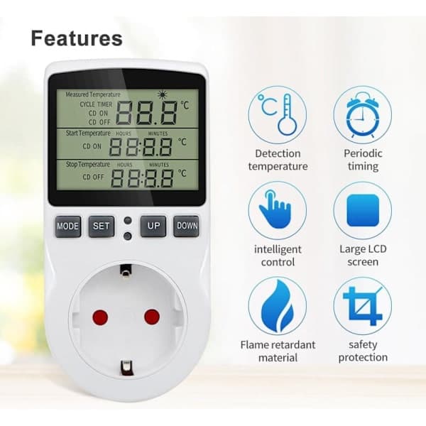 Digital termostat 230V – LCD temperaturregulator til opvarmning og køling, drivhuse, terrarier og akvarier