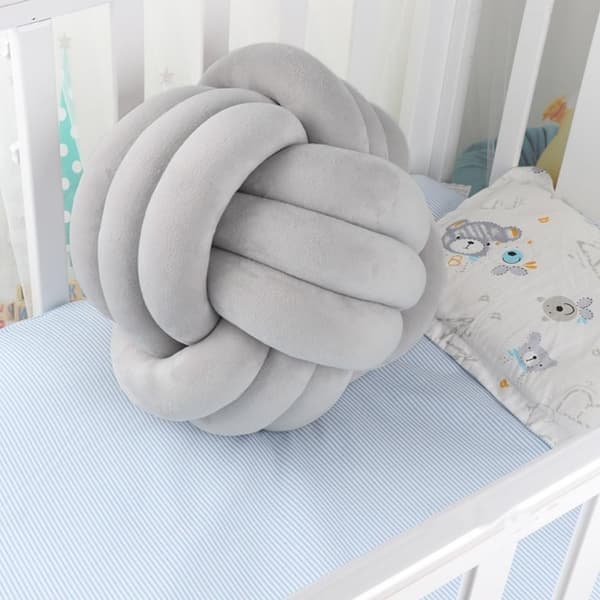 1 stk. knyttet kuglepude, knudepude til sofa - blød dekorativ pude, rund (grå, 20 cm) Grey