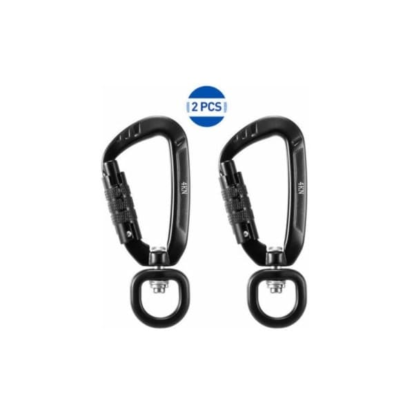 360° roterende karabinhage, 4Kn, 2 stk, sort
