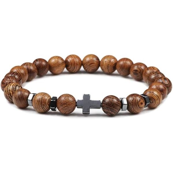 Populärt armband kors radband meditation bön Jesus turkos armband kvinnor yoga smycken, träpärlor, justerbar