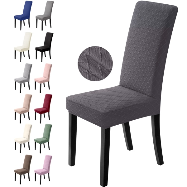 Stoltrekksett med 2 stretch stoltrekk Spisestuestoltrekk Universelle elastiske trekk Vaskbare avtagbare (2 stykker, mørk grå)
