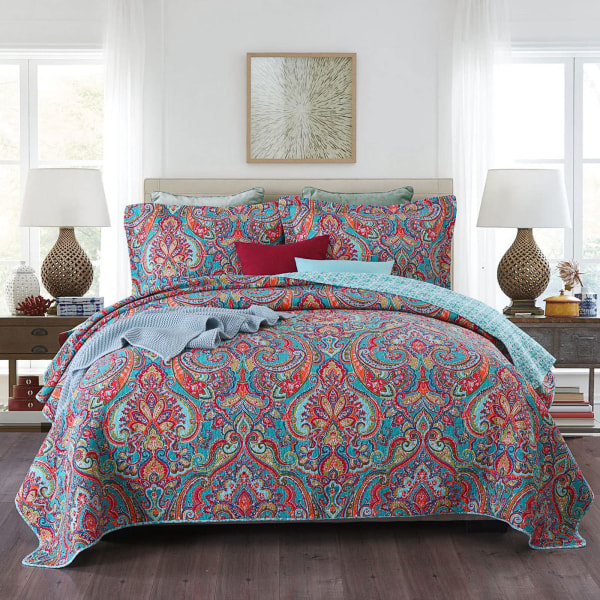 Paisley sengetæppe 230x250cm quiltet tæppe boho stil sengekast