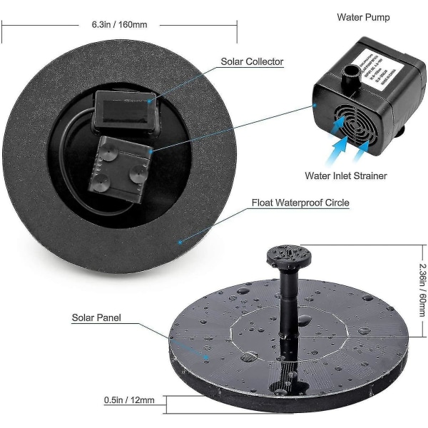 Solcelledrevet fuglebad vannfontene, 1,4w bærbar nedsenkbar gratis
