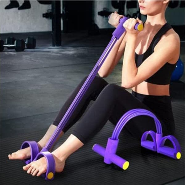 Mavebøjningstræner, mavebøjningsudstyr, full body expander til hjemmet, 6 rør, elastisk trækreb lilla og sort purple&black