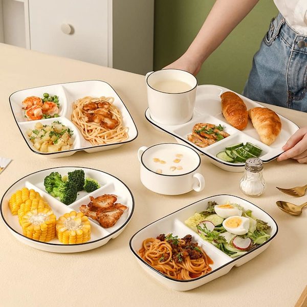 Portionskontrolltallrik i porslin, 3 fack viktminskning tallrik, vuxen viktminskning portionskontroll tallrik