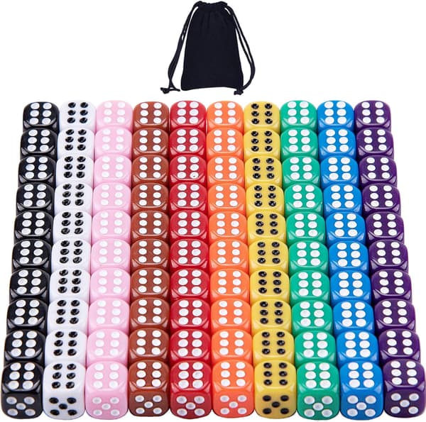 Sæt med 100 afrundede 12 mm seks-sidede spilterninger (D6) – Ingen opbevaringspose inkluderet Multicolor