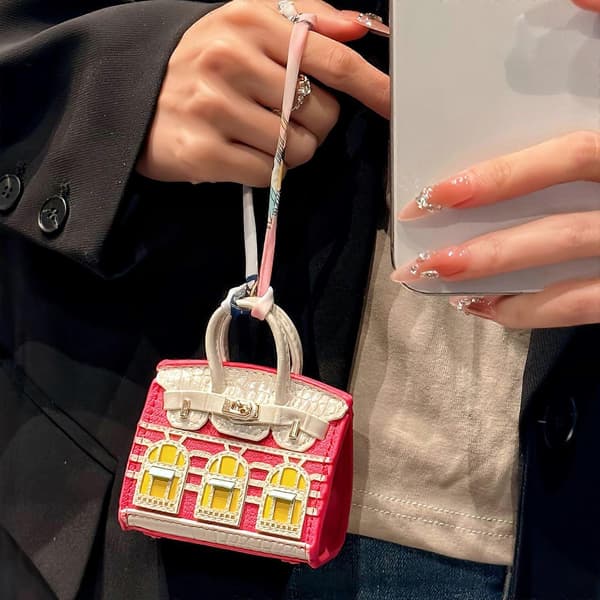 Moderigtig mikrofiber taske nøgleholder nøglering hus taske charm nøglering tilbehør til studerende og professionelle - Rosrö Rose Red