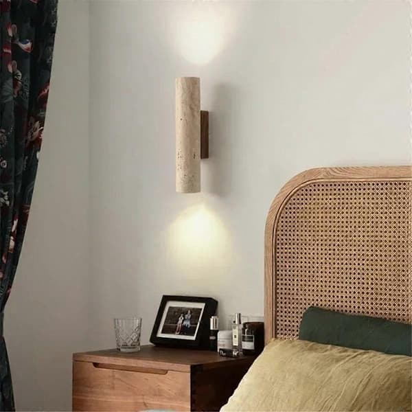 Veggmontert lampe i travertinstein med E27-pære for soverom, stue, gang