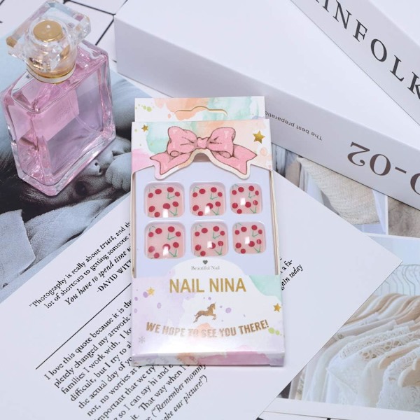 Falske tånegle til Chic Exquisite Bridal Cherry Fake Nail til tæer Full Cover Nail Tips Fodnegle 24 stk.