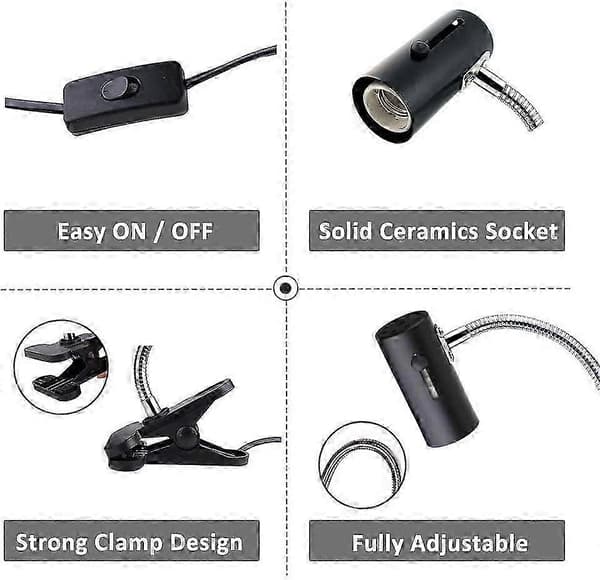 E27 lampeholder til terrarium med 1,8 m kabel og metalklips