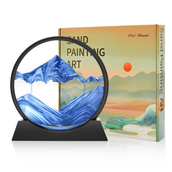 Sandbilder för roterande 3D-sandlandskap - Sandkonst i det djupa havet Flödande sandbildpresenter till skrivbord i vardagsrummet (blå, 7 tum)