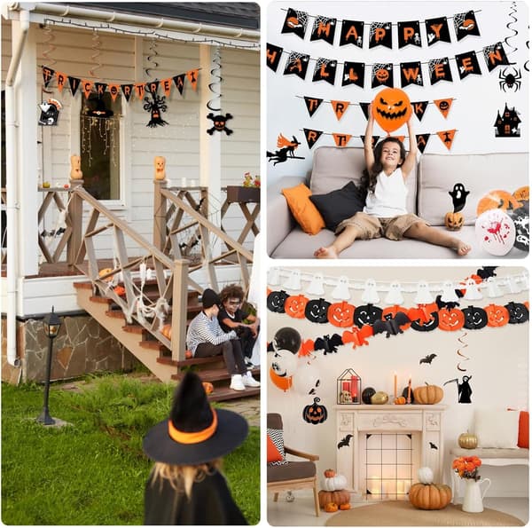 Halloween Dekorationer Inomhus Set - Happy Halloween Banner & Vimpel